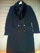 MINT  Saks Fifth Avenue Vtg Mens 40R Black Wool Genuine Fur Collar Overcoat 