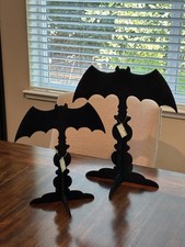 NEW Black Velvety Halloween Bat Table Silhouettes Set Of 2, 17” & 13 1/2” Tall