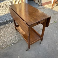 Antique Solid Wood Tea Trolley Cocktail Drinks Trolley Drop Leaf With Drawer