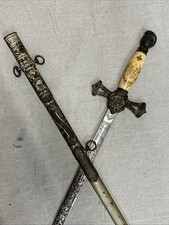 Antique Masonic Knights Templar Ceremonial Sword w/ Ornate Enameled Scabbard