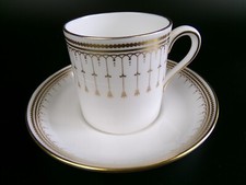 Spode Queens Gate Coffee Cup & Saucer. 150ml. White & Gold Bone China. Vintage