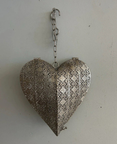 Hanging silver metal heart - hanging, tea
