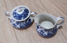 English Ironstone Tableware 'Old Willow' Milk Jug & Double Handled Sugar Bowl