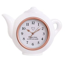 White And Rose Gold Teapot Shaped Kitchen Clock | Modern Wall Mounted Wall Clock