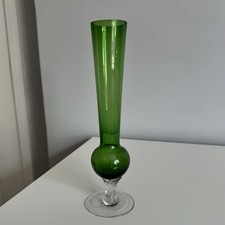 Vintage Green Glass Bud Vase