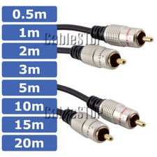 PRO Twin 2x RCA Phono Male Plug to Plug Lead 0.5m to 20m Audio Speaker Cable