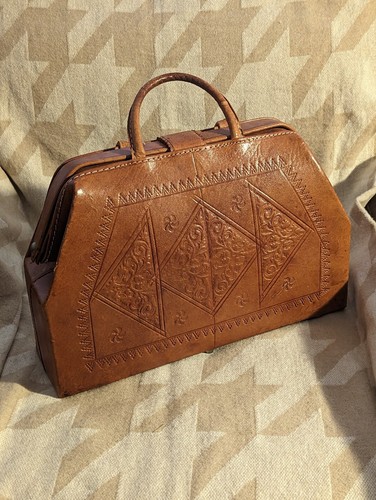 Tooled leather doctors bag - leather,