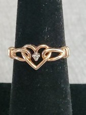 14K Gold Heart Ring W/ A 1/32 Carat Diamond Solitaire Size 6.5
