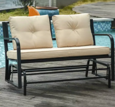Garden Rocking Bench 2 Seater Metal Patio Love Seat Cushion Swing Glider Chair