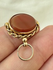 Antique 9k 9ct Gold Carnelian & Bloodstone Swivel Fob Seal Pendant Chester 1925