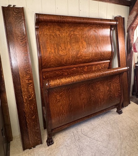Antique oak high - back, sleigh