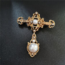 Art Deco Style Vintage Enamel Baroque Cross Pearl Brooch Badge Pin Gift