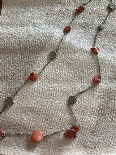 Coral and metal long necklace - coral,