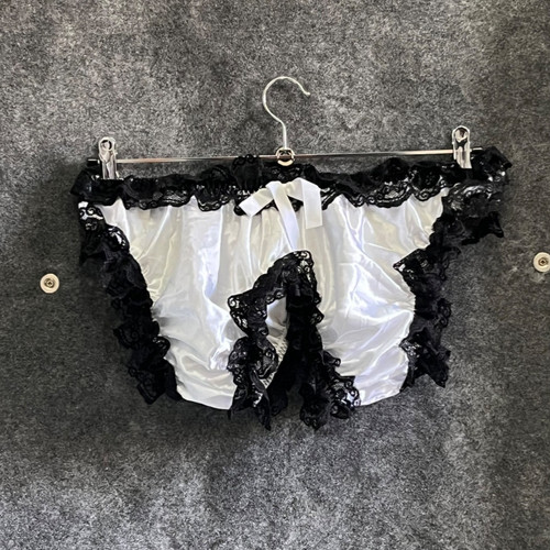 Frilly satin black white - black, &