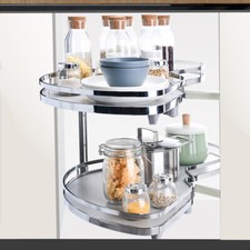 Kitchen Corner Pull Out Shelves Carousel Tray Storage Left Right Open Grey White