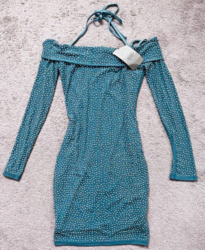 Quiz teal rhinestone mesh off - teal,