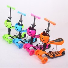 5 in 1 Kids Push Scooter Adjustable Height Removable Seat LED Flashing 3 Wheels