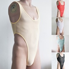 Mens Stretchy Thong Bodysuit Underwear See Through Sleeveless Leotard Jumpsuit