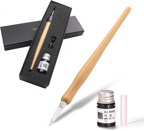 Glass dip pen with bottle - glass,