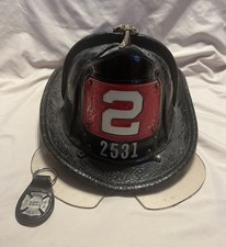 Vintage Cairns & Brothers Leather FDNY Fire Fighter Helmet, matching Key Chain.