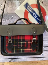 Cambridge Satchel Company  black /tartan leather 13” satchel vgc