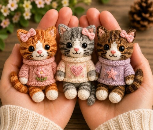 Girl kittens knitting - kittens, pattern