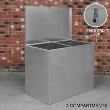 Large Feed Bins Storage 64L Galvanised Metal Waterproof Outdoor 2 Compartments
