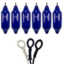 6x Hurricane Original Boat Fenders PM03 Sea Blue 53x18cm + Free Spliced Rope UK