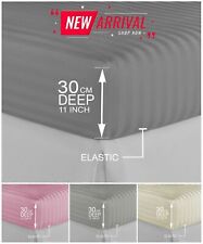 LUXURY SATIN STRIPE FITTED SHEET 200TC 100% P COTTON SINGLE DOUBLE KING SIZE