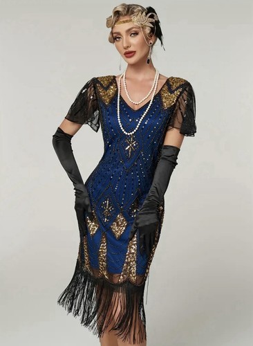 Blue 1920s flapper dress - blue,