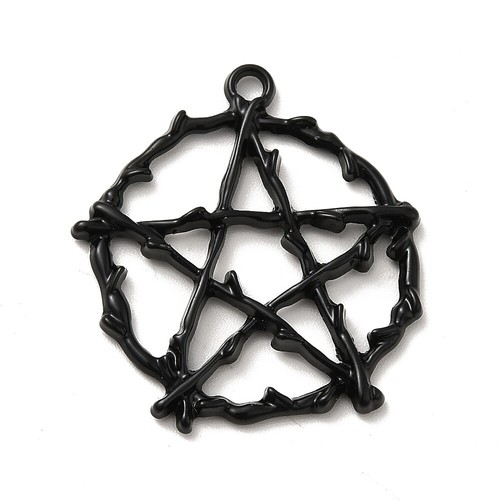 Black pentagram charms - black, twig