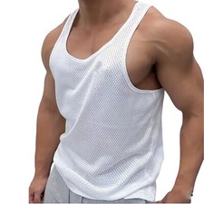 Mens Mesh White Vests Men Gym Sports Vest  100% Cotton Summer Top 3 6 12 Pack