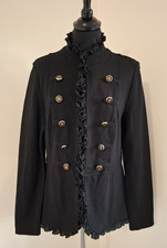 Joseph Ribkoff Size UK 14 Black Military Style Jacket Ruffle detail Gold buttons