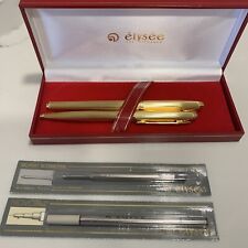 VINTAGE ELYSEE GOLD PLATED BARLEYCORN BALLPOINT PEN- SET  GERMANY (EXC.)