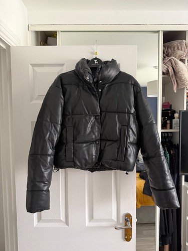 Black zara faux leather puffer - leather,