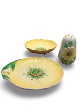 Vintage Carltonware Yellow ‘buttercup’ Cress Dish & Stand & Flour/sugarShaker