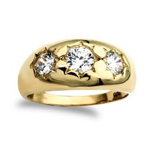 Mens 9ct Gold Jewelco London CZ Star Set 3 Stone Trilogy Gypsy Ring