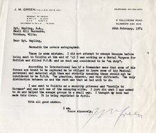 WW2 Colditz camp Prisoner of War dentist Julius Green signed letter