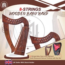 8 Strings Harp irish Highland Solid Rosewood Natural Finished With Key Set