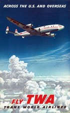 TWA Lockheed Constellation 1952 Travel Poster Print Wall Art USA Retro