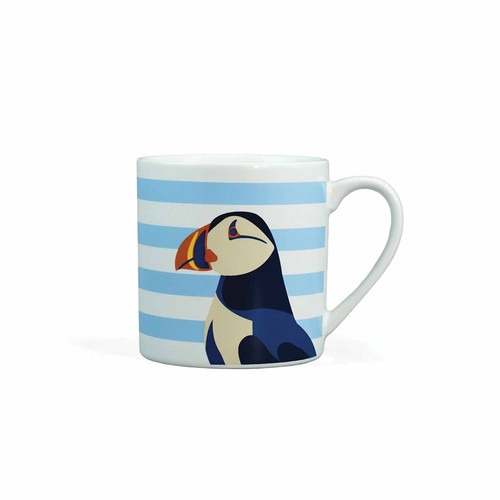 Rspb puffin blue stripe mug - puffin,