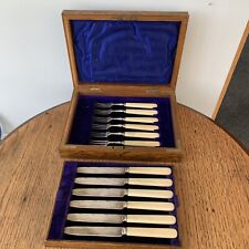 Antique Oak Cased Dessert Knives & Forks Mosley & Co Two Layer Canteen Cutlery