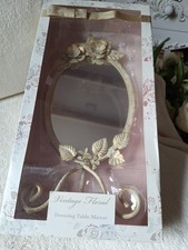 Vintage floral shabby chic dressing table mirror oval creamy gold new in box