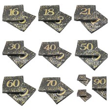 SPARKLING FIZZ BLACK & GOLD PARTY NAPKINS MILESTONES 18,21,30,40,,50,60,70,80