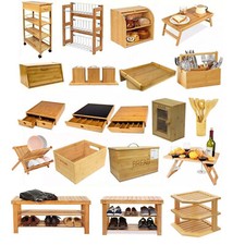Bamboo Wooden Kitchen Storage Tools Bread Bin Egg Cabinet Cutlery Caddy etc