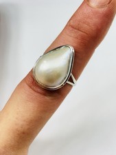 Silver and cultured pearl ring UK size O (17.5 mm) used
