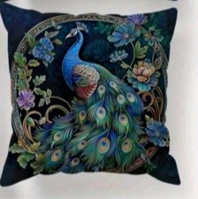 1 X Peacock cushion covers peacock Feathers Blue Green