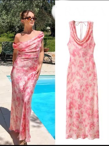 Zara pink tie - satin, maxi