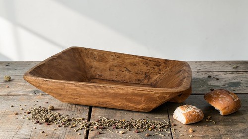 Antique wooden dough bowl - wooden,