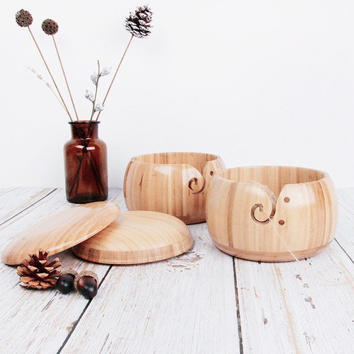 Large wooden yarn bowl with - large,